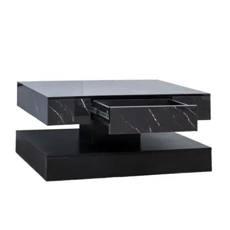 6.93in High LED Coffee Table by AdTec, black marble finish with a central pull-out drawer.