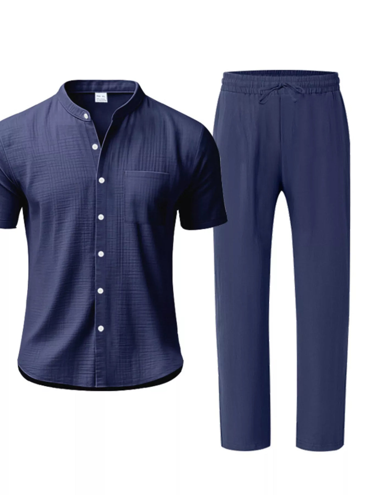 Trendsi men's navy blue casual short-sleeve button-up shirt and matching pants set (plus size)