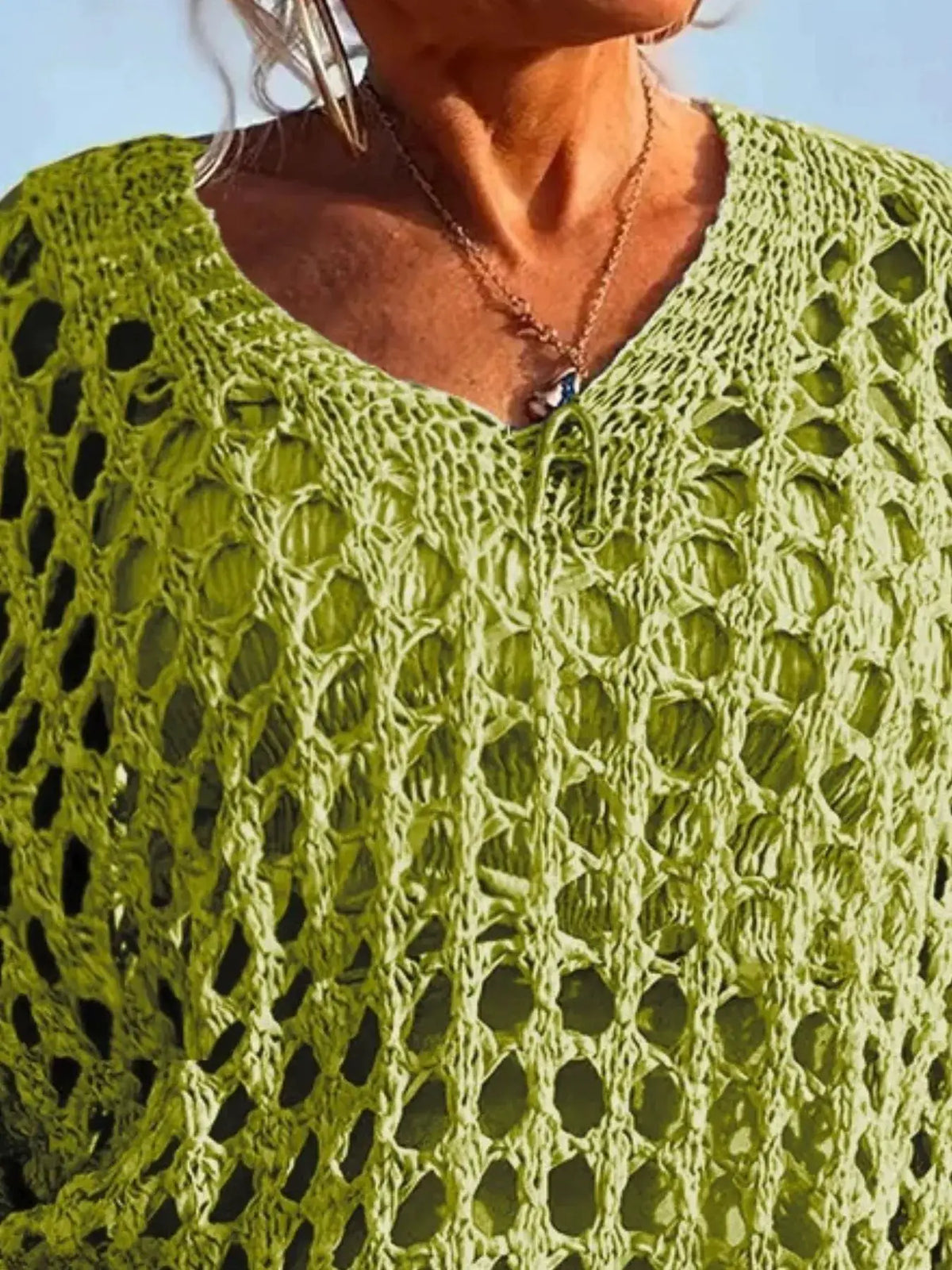 Trendsi lime green crochet knit cover-up cardigan, lightweight beachwear.