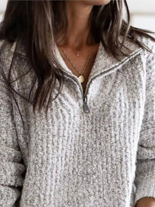 Full Size Half-Zip Textured Sweater Plus Size in heather gray knit