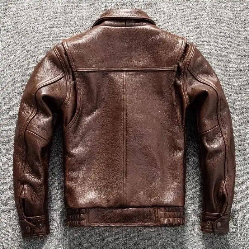 AdTec brown soft leather jacket coat, back view image