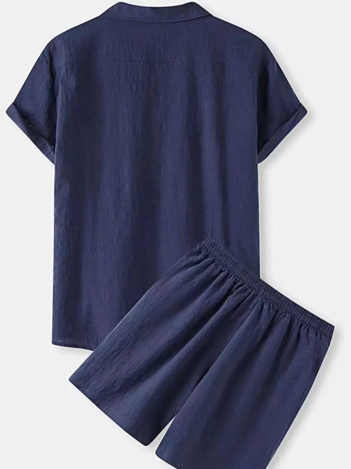 Men's 2-piece navy blue 100% cotton shirt and shorts set (plus size)