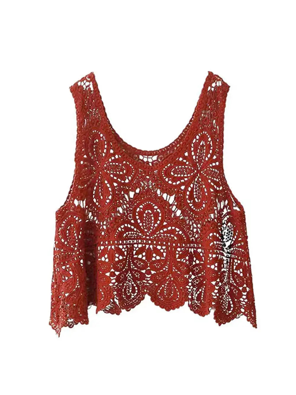 Lightweight pure cotton sleeveless scoop-neck cutout cover-up in red