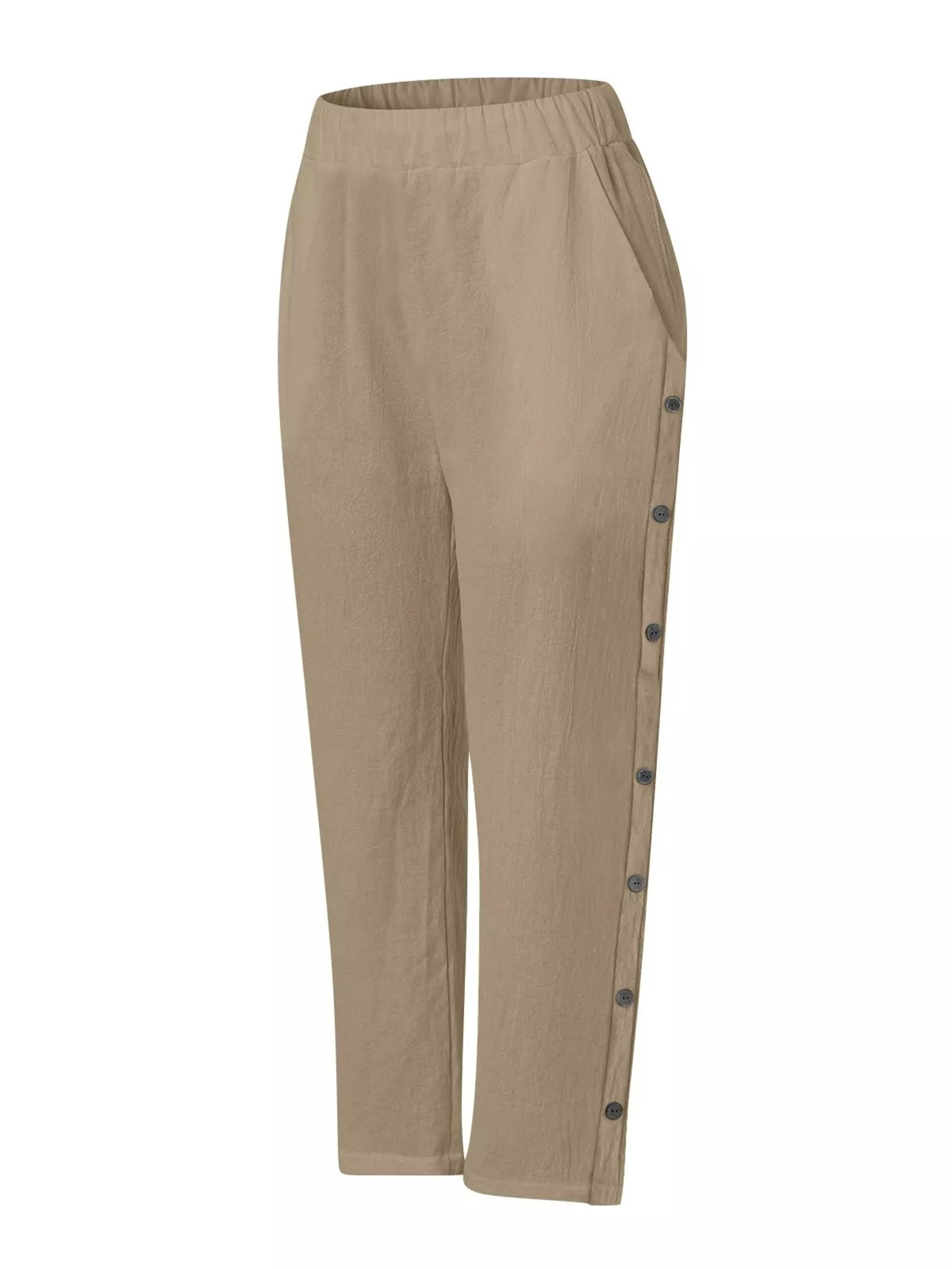 Pants Trendsi plus-size side-button decor trousers in tan with pockets
