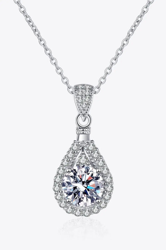 Teardrop moissanite pendant necklace in 925 sterling silver, 2ct with pavé halo by Trendsi