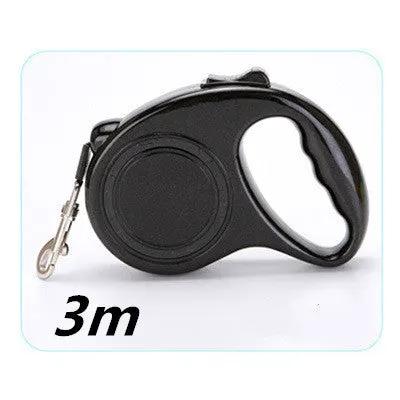 AdTec retractable dog leash, black plastic housing with 3m retractable rope and metal clip