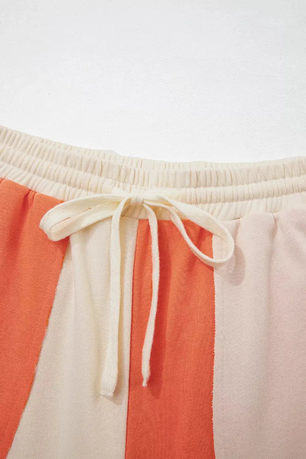 Raw Seam Colorblock Wide-Leg Ankle-Length Casual Pants with drawstring waist in coral and cream