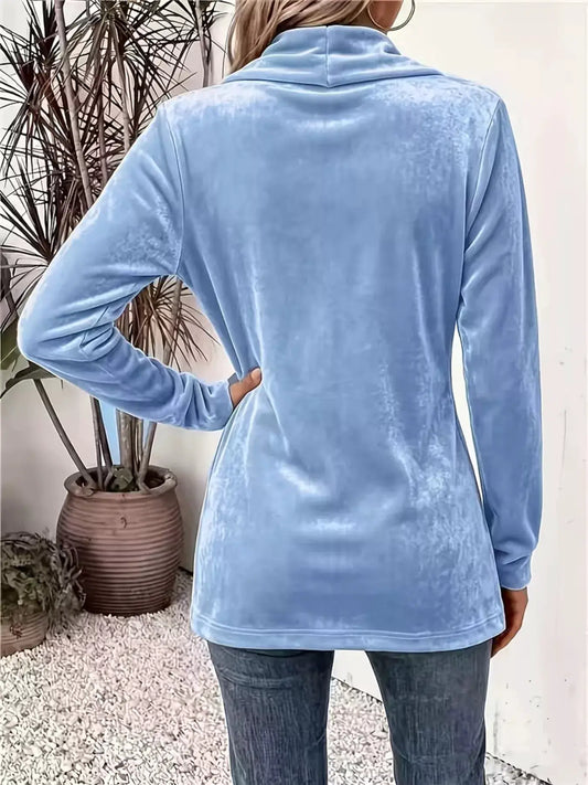 Elegant velvet open-front outerwear in powder blue by Trendsi