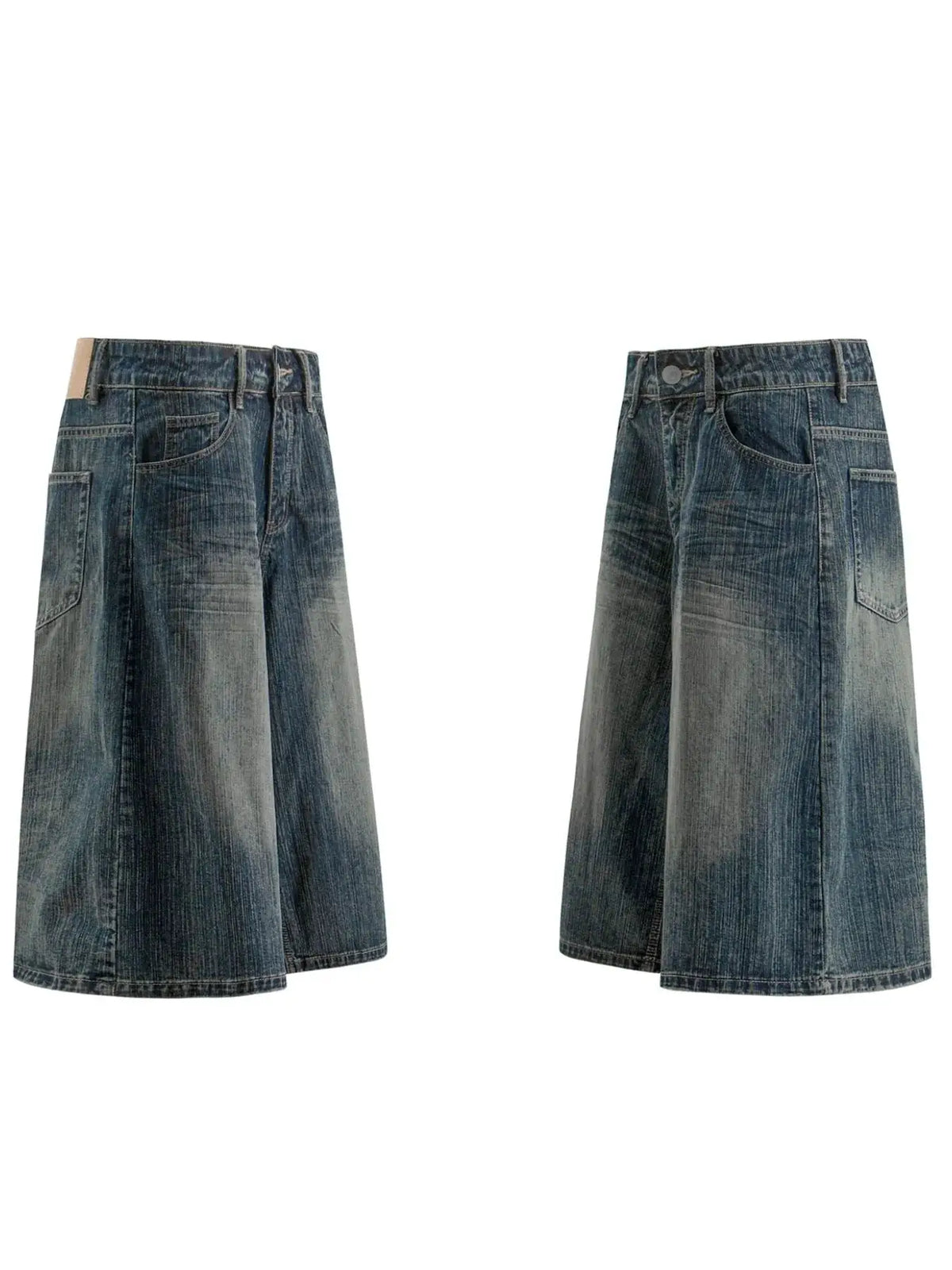 Men's wide-leg denim shorts in soft-stretch washed blue by Trendsi; two shown.