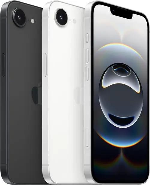 Apple iPhone 16e smartphones in black, white, and silver (3 units)