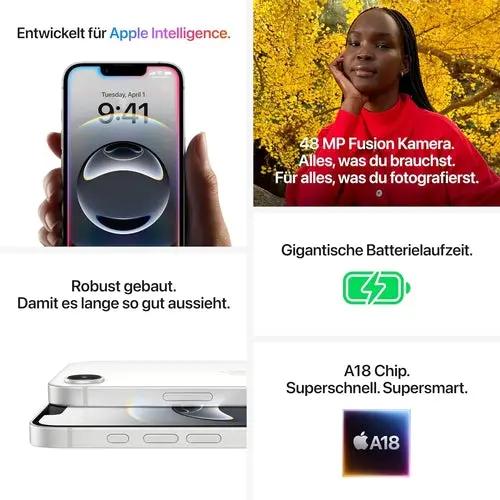 Apple iPhone 16e by PrimeCanada.Store collage with 48 MP Fusion Kamera, long battery life, A18 chip, and robust build.