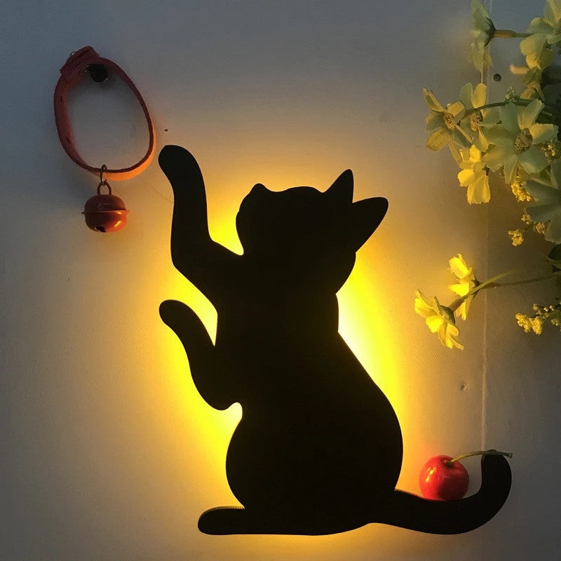 Lámpara de noche LED con forma de animal (perro/gato), sensor de sonido inteligente, lámpara de pared para el hogar, pasillo, balcón, lámpara de noche para bebés y niños para dormir