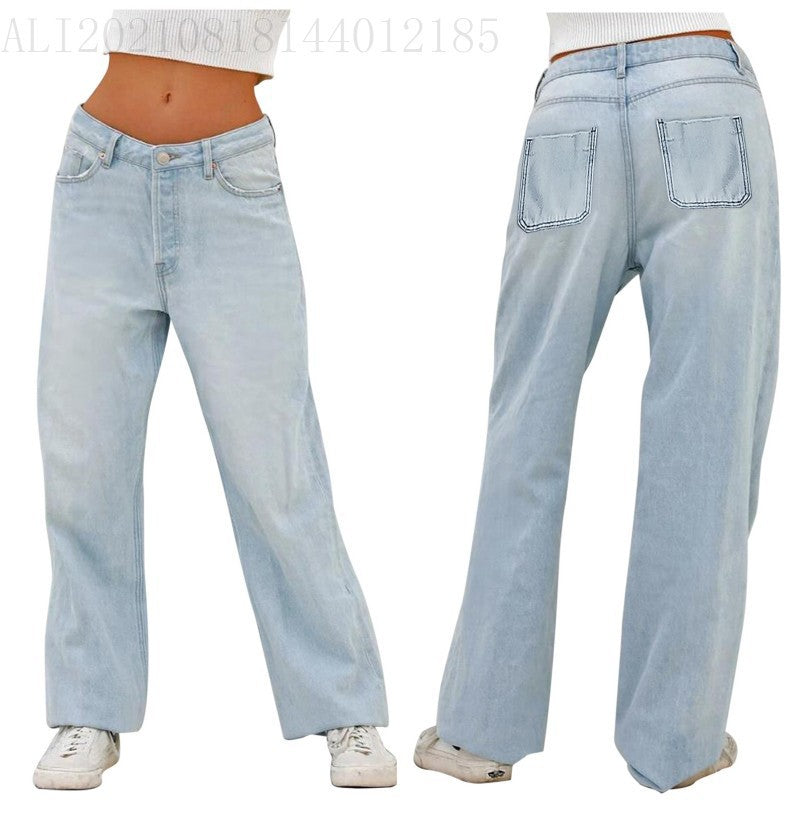 Jeans taille haute amples style européen et américain