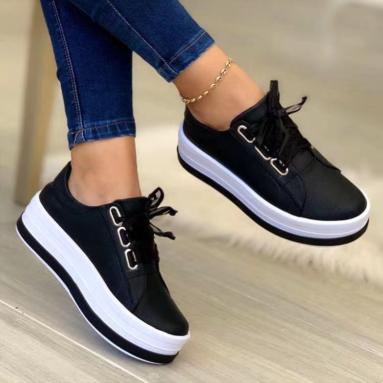 Chaussures plates à lacets et bout rond pour femmes, de grande taille, décontractées, style européen et américain