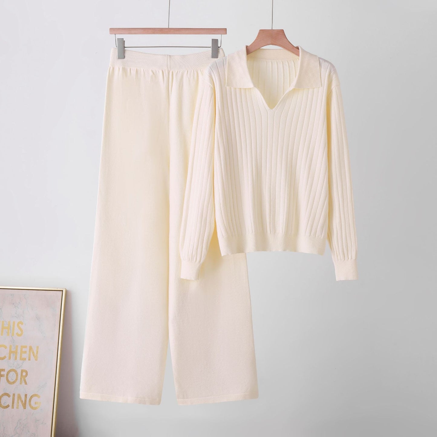 Conjunto de suéter de cuello alto liso para mujer