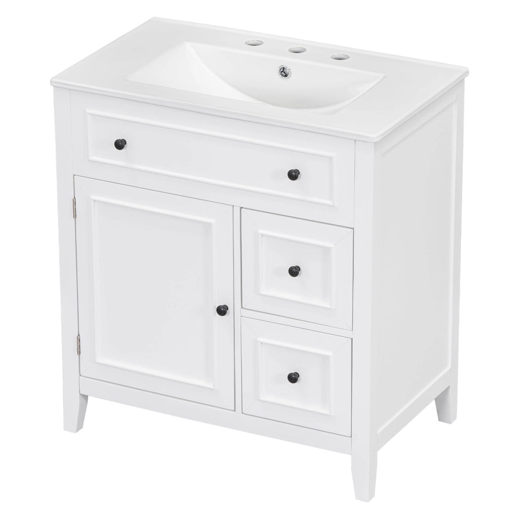30" Bathroom Vanity with Sink Top, Bathroom Vanity Cabinet with Door and Two Drawers, Solid Wood Frame, One Package, White by eprolo