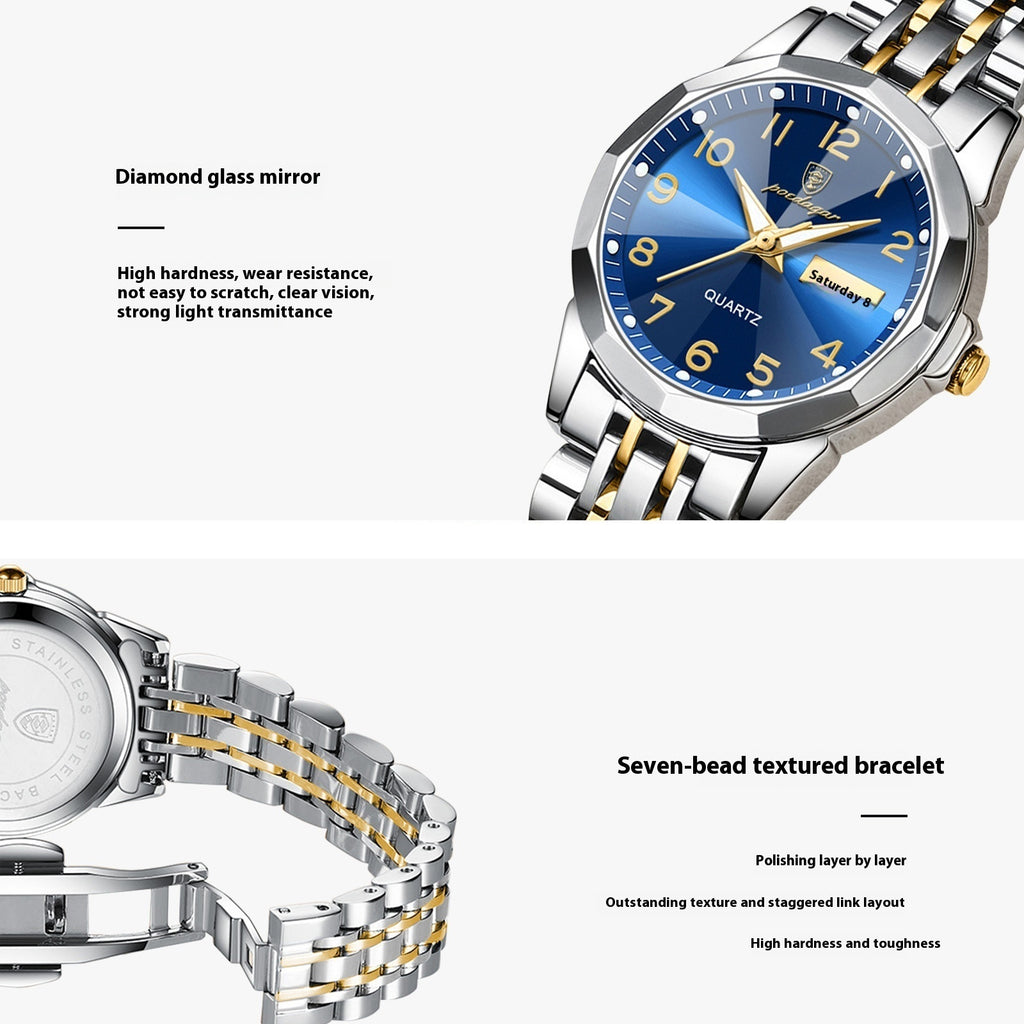 Montre étanche pour femme à double calendrier