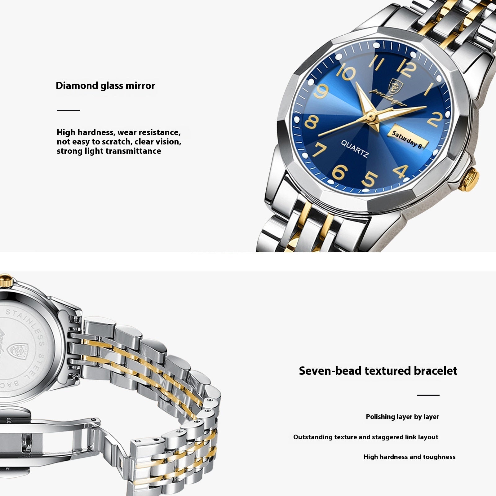 Montre étanche pour femme à double calendrier