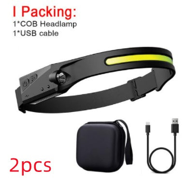 Linterna frontal de inducción LED COB, recargable por USB, resistente al agua, para camping, con todas las perspectivas, luz de caza