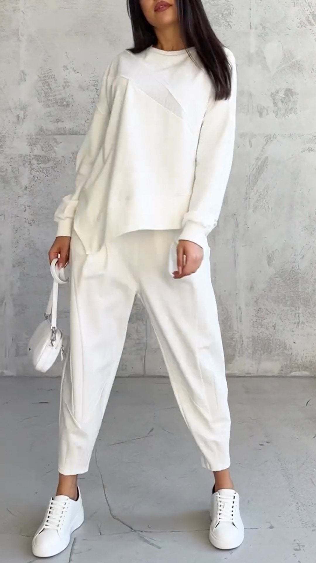 Ensemble Pull Femme Col Rond Ample Et Irrégulier À Manches Longues
