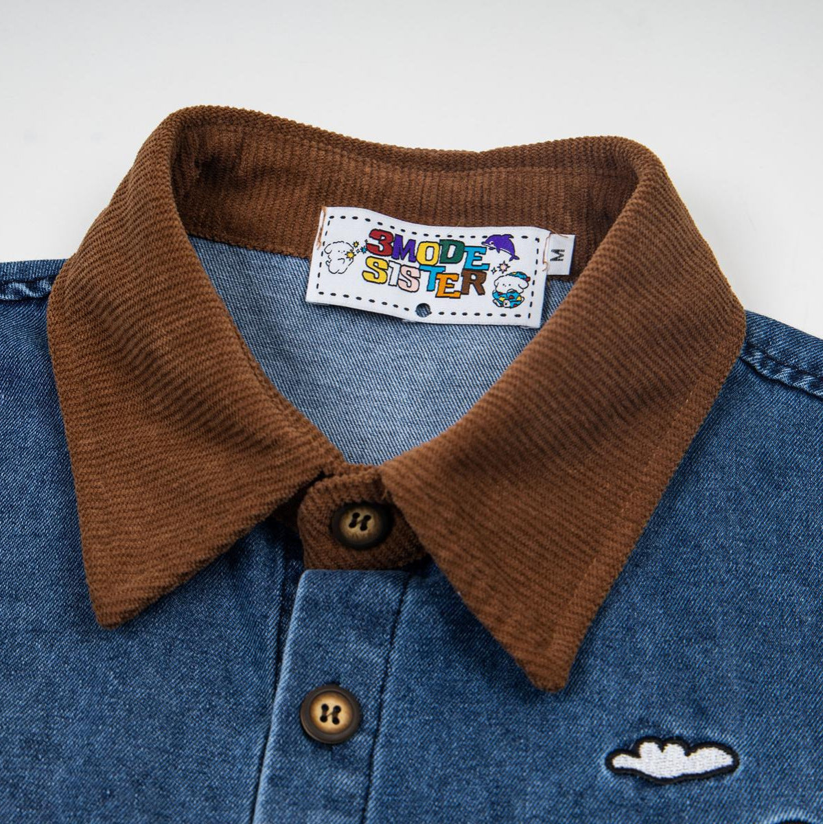 Cute little dog embroidered denim short sleeved shirt