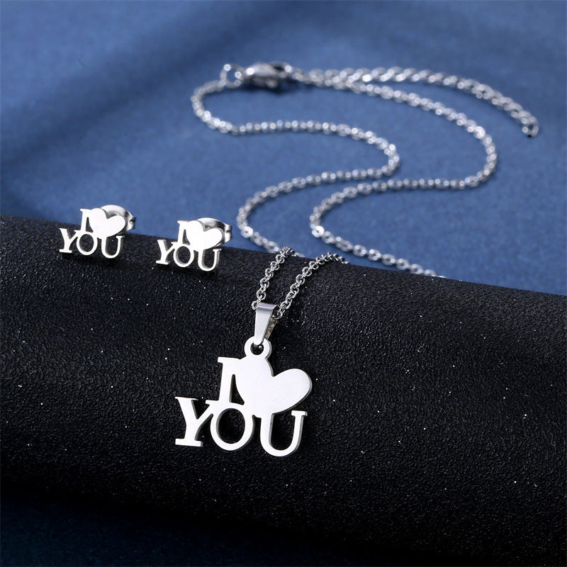 Ensemble Collier et Puces d'Oreilles en Acier Inoxydable