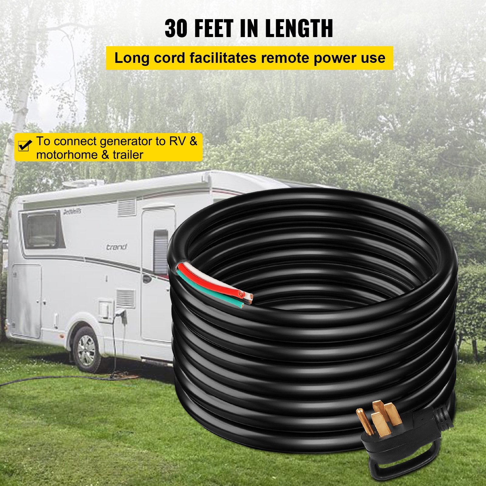 Cable de extensión de generador de 30 pies y 50 amperios, calibre 6
