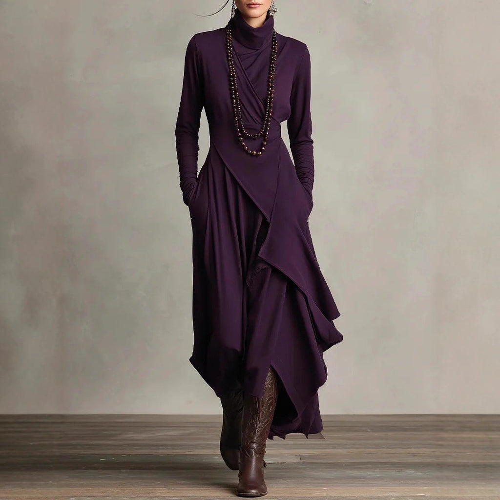 Robe à col montant unie à manches croisées pour femme