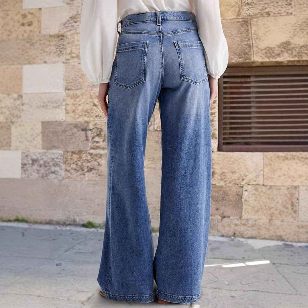 Pantalon droit décontracté à taille élastique brodé