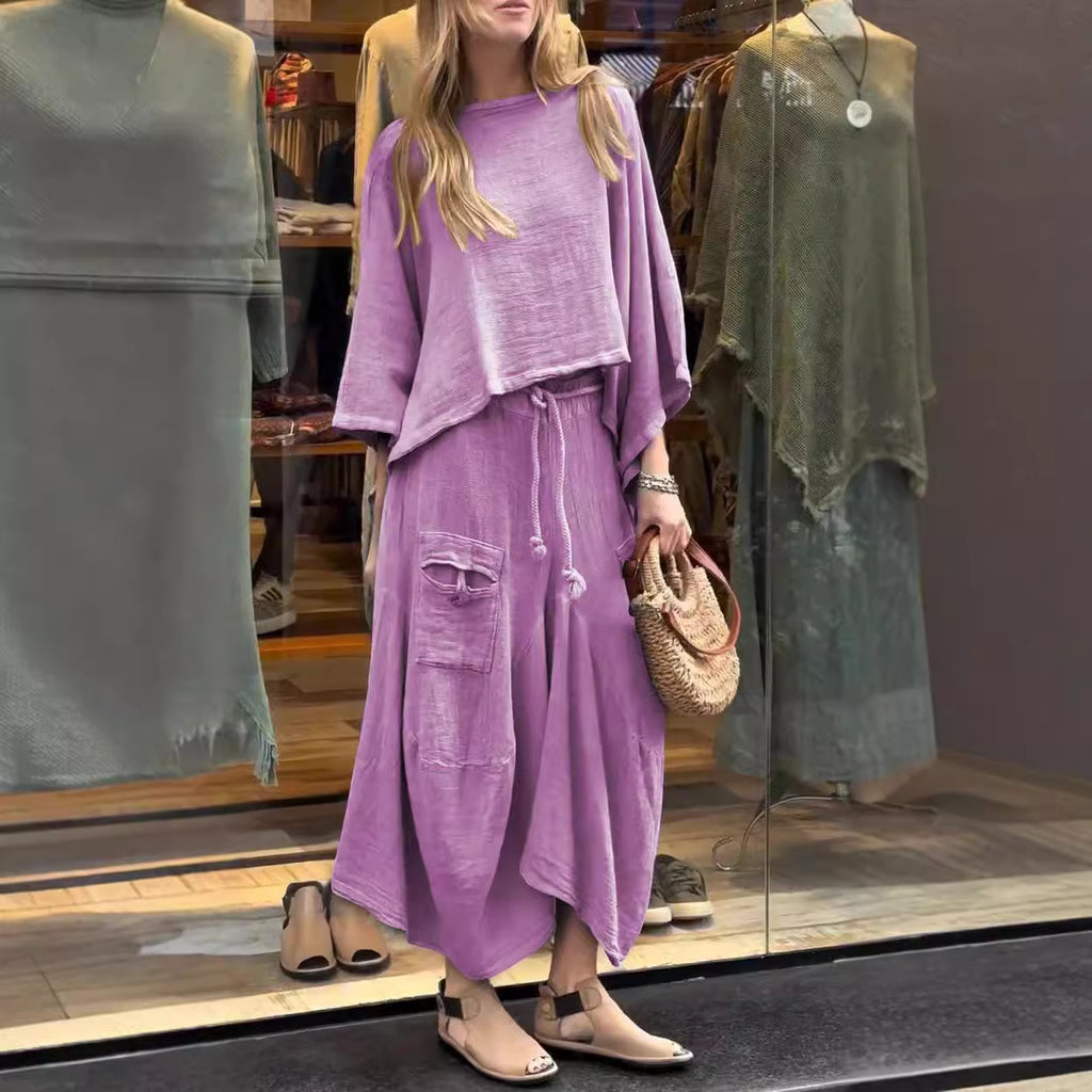 Traje de dos piezas de vestido holgado de color liso casual