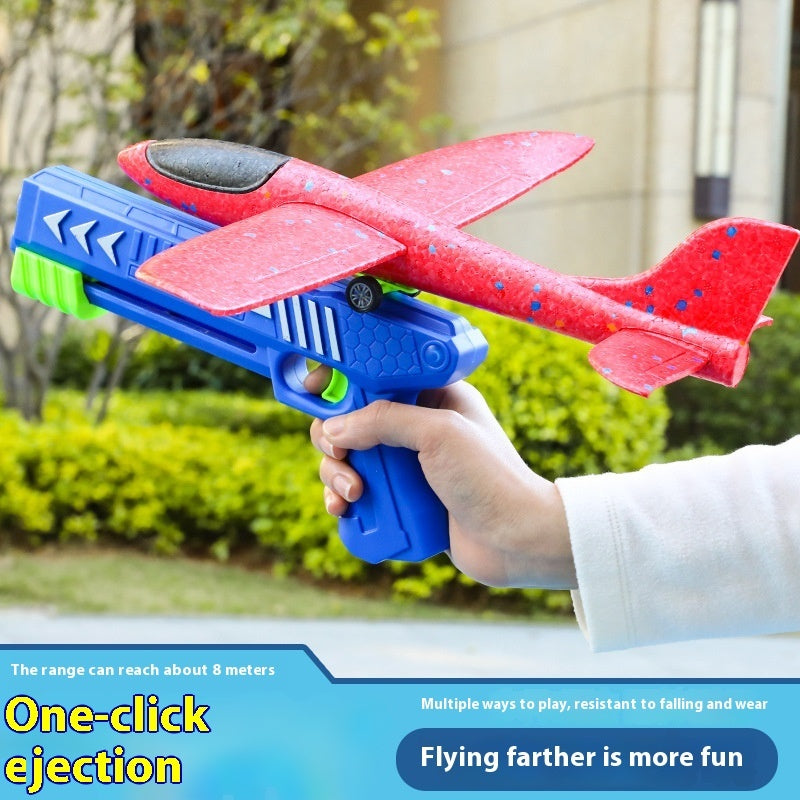 Juguete de pistola lanzador de avión de burbujas tipo catapulta para niños al aire libre