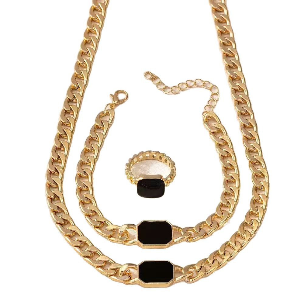 Parure de bijoux géométrique en forme de chaîne, collier, bracelet et bague