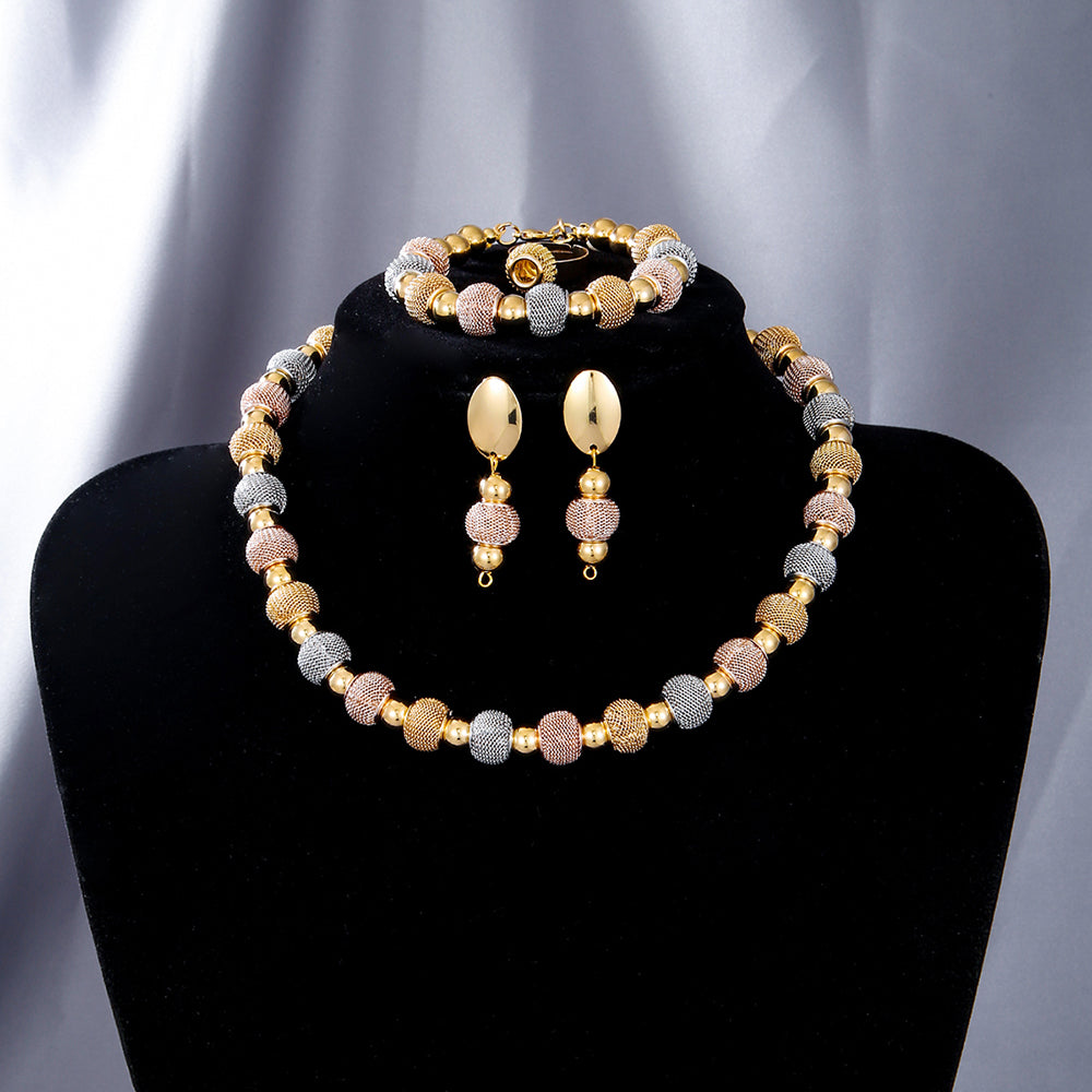 Lot de 5 Colliers Perles Métalliques Tendance Boucles d'Oreilles Perles Dorées Bicolores Bracelets Adaptés pour Usage Quotidien Cadeaux de Bijoux de Vacances