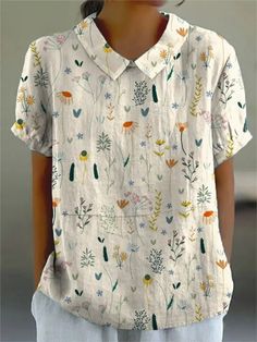 Camiseta de manga corta estilo retro floral y lindo