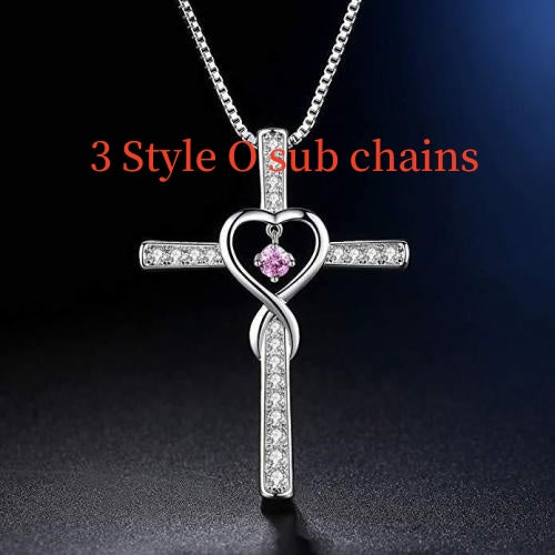 Infinito Amor Dios Confiamos Cruz Cristiana Piedra Natal Collar Colgante Gemas de Color Circón Corazón Collar Joyería para Mujer