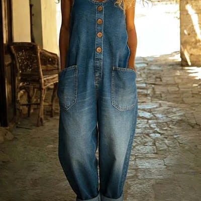 Combinaison salopette décontractée rétro multipoches à boucle pour femme