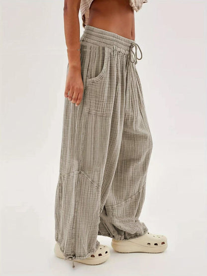 Pantalon ample décontracté à lacets et jambes larges pour femme