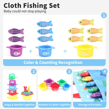 Jouets de Pêche Bébé en Tissu 3D Rampant Éveil Éducatif Précoce