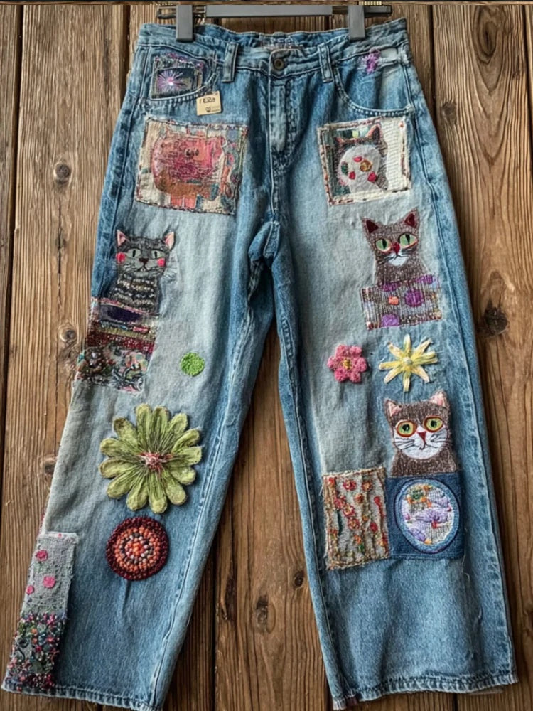 Nuevos pantalones vaqueros acampanados con estampado 3D por transferencia de calor en denim sintético