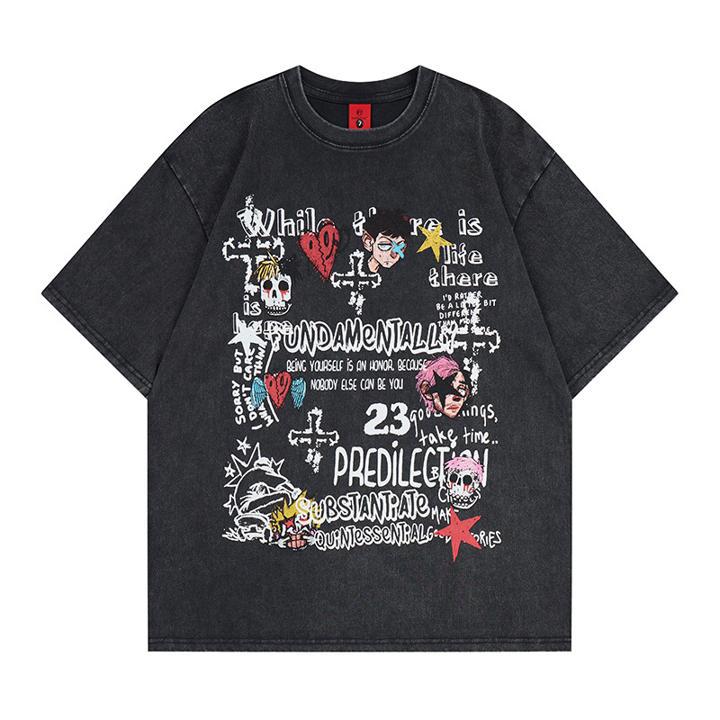 Camiseta de manga corta con estampado de esqueleto de dibujos animados