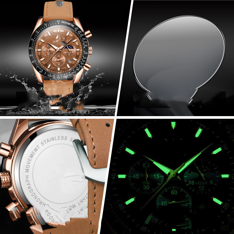 Montre à quartz multifonction lumineuse pour homme