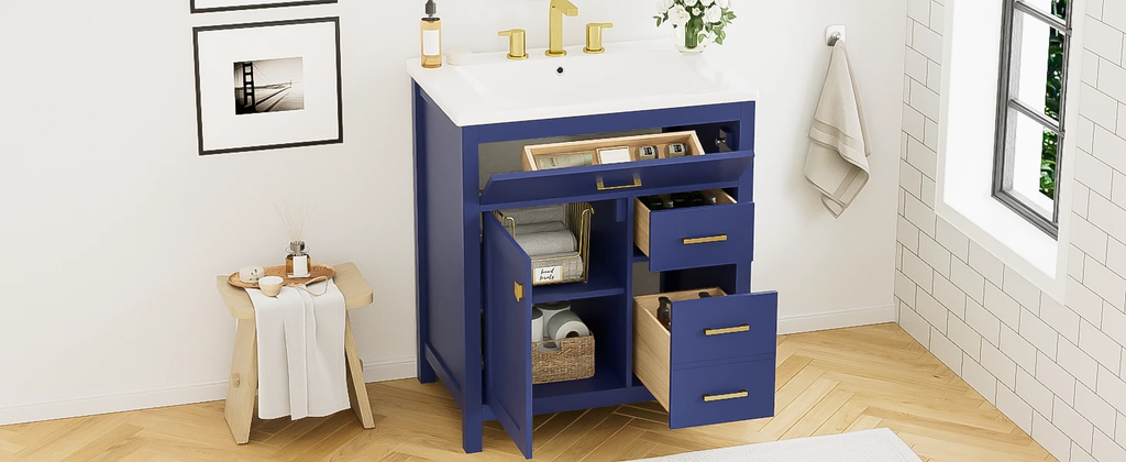 30-Inch Blue Bathroom Vanity with Ceramic Sink and Ample Storage - Ideal Choice for Small Bathrooms by eprolo