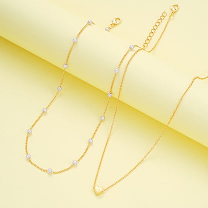 Ensemble de bijoux collier bracelet double couche perles rondes empilées amour perle