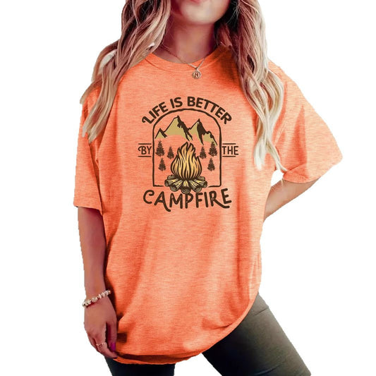 Camiseta de camping estampada de manga corta