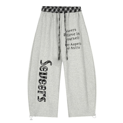 Sanskrit Letter Printed Silhouette Curved Knife Casual Pants by eprolo
