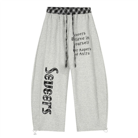 Sanskrit Letter Printed Silhouette Curved Knife Casual Pants by eprolo