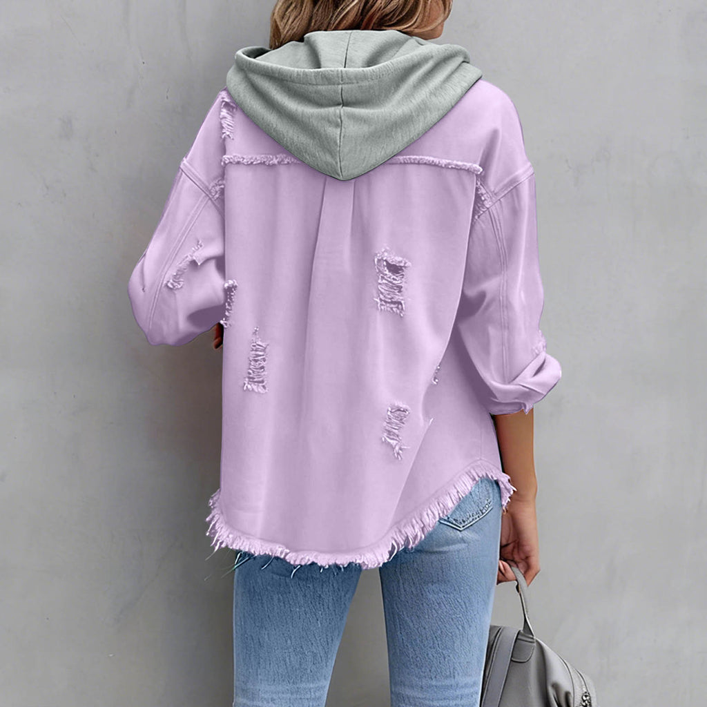 Veste en jean ample à capuche unie pour femme