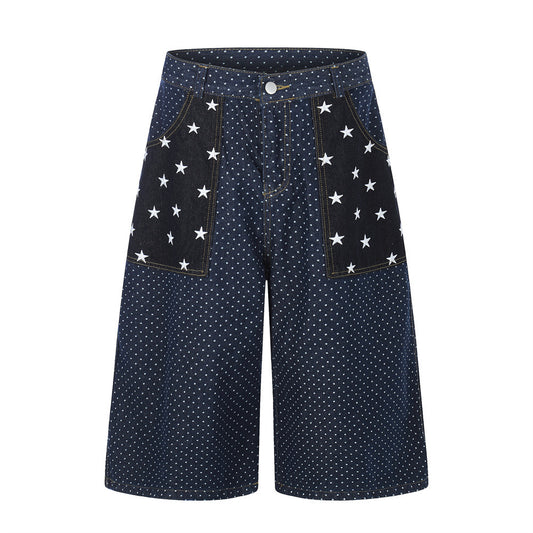 Star pocket polka dot denim cropped pants