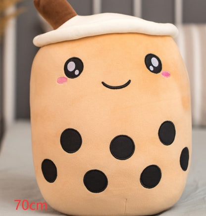 Peluche Boisson Fruitée Mignonne en Forme de Fraise Lait Thé Peluche Jouet Tasse à Thé Boba Oreiller Coussin Thé aux Perles Cadeau pour Enfants