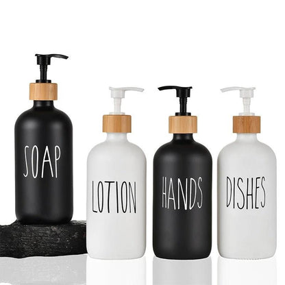 Glass 500ml Boston hand soap pump black and white split bottle wooden cap soap dispenser shampoo bottle by eprolo